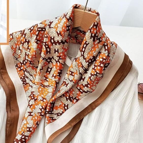Brown & Orange Print Silky Scarf